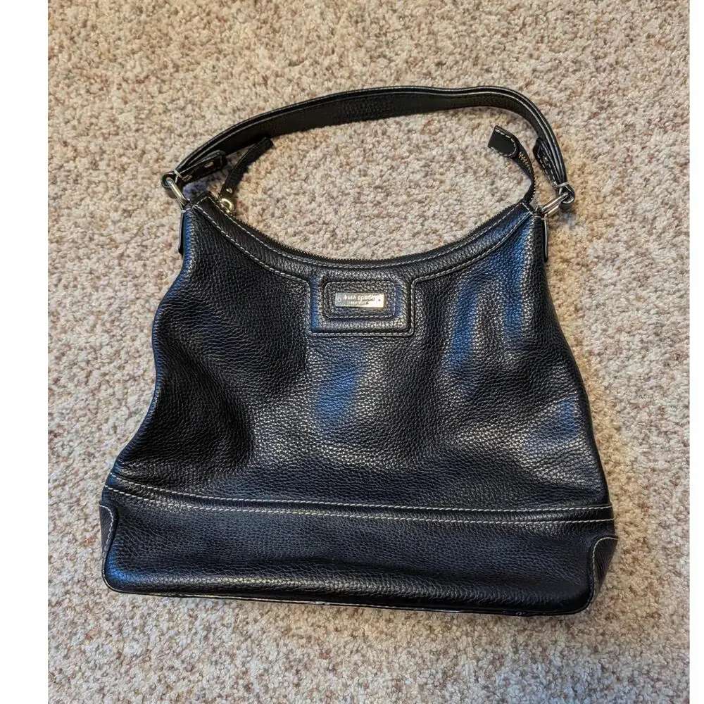 Kate Spade New York Black Pebbled Leather Shoulder Hobo Bag Large Purse; vintage